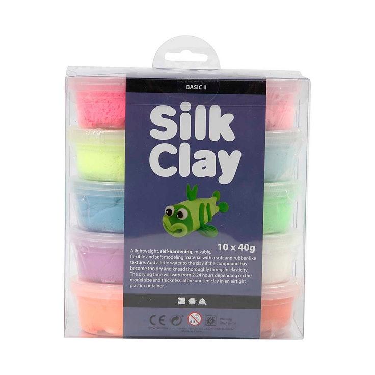 Creativ Company Silk Clay värilajitelma Basic 2, 10 x 40 g