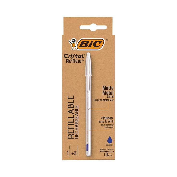 BIC Cristal ReNew sininen kuulakynä + 2 täyttösäiliötä