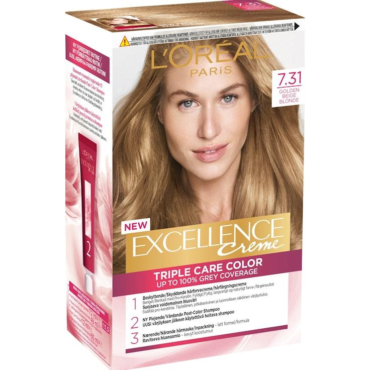L'Oréal Paris Excellence Creme 7.31 kestoväri Golden Beige Blonde Tummanvaalea kultatuhka