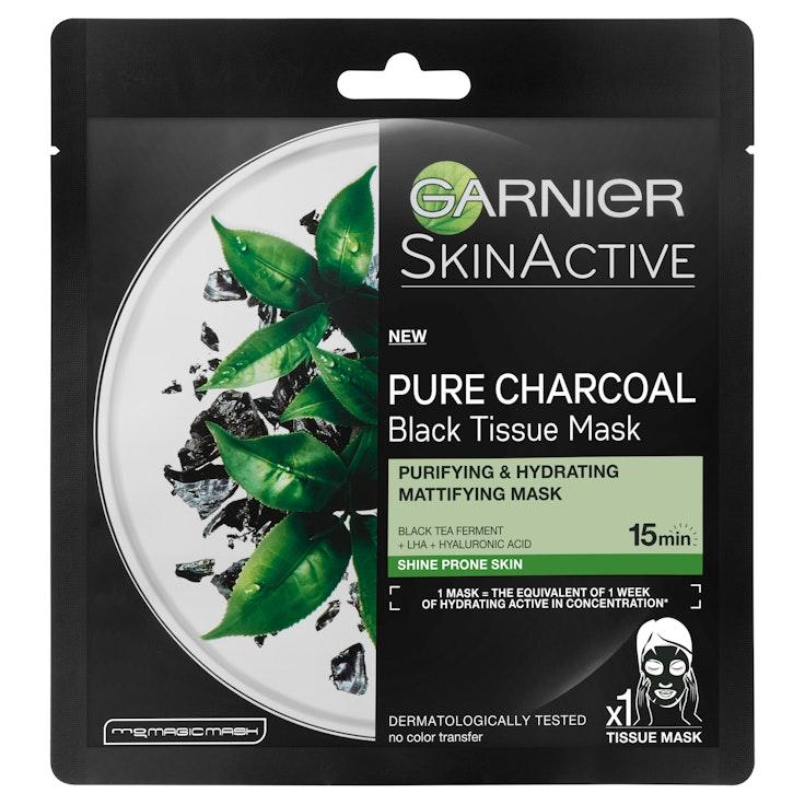 Garnier SkinActive Black Tissue Pure Charcoal Black Tea puhdistava ja kosteuttava kangasnaamio 32g