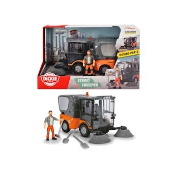 Dickie Toys Kärcher MC 130 lakaisukone, pyörivät lakaisuharjat ja avattavia osia, 19,5 cm, 1:24