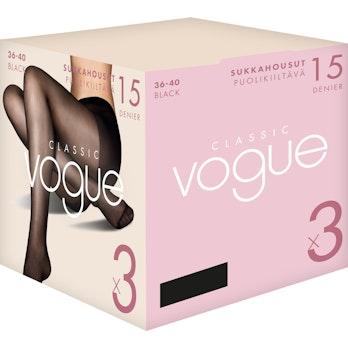 Classic Vogue 15 den sukkahousut 3pr/pkt musta