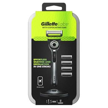 Gillette Labs with Exfoliating Bar Silver partahöylä ja 4 vaihtoterää matkakotelolla