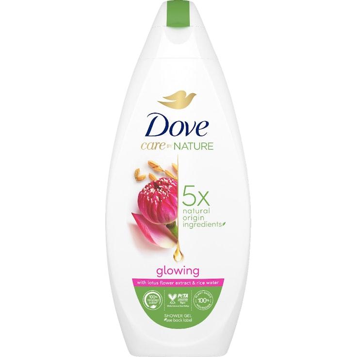 Dove Suihkusaippua 225ml Care by Nature Glowing - lootuskukkauutteen ja riisiveden tuoksu